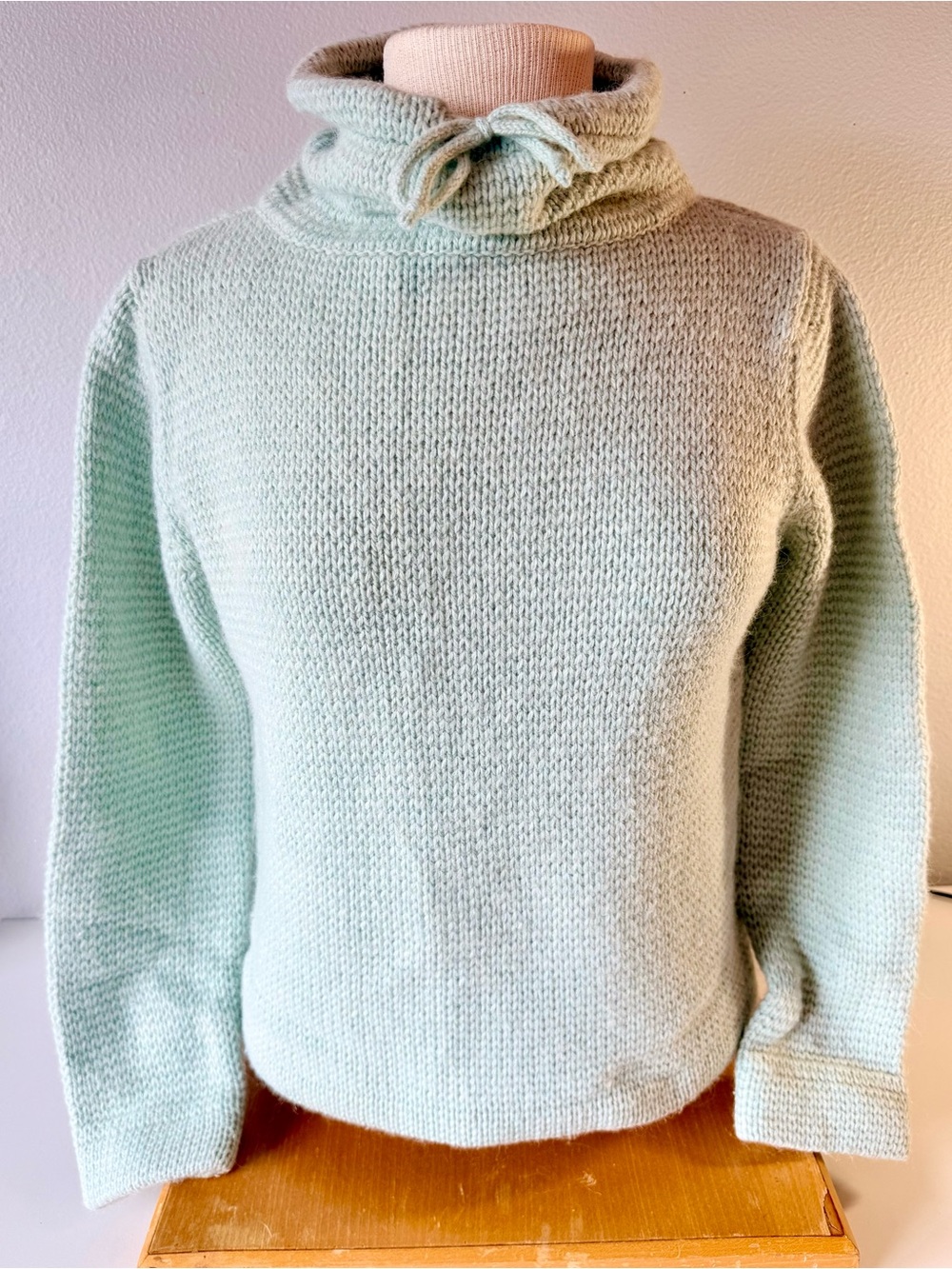 Vintage ESPRIT Alpaca Lambswool Blend Chunky Knit Cowl Neck Sweater Mint Green M